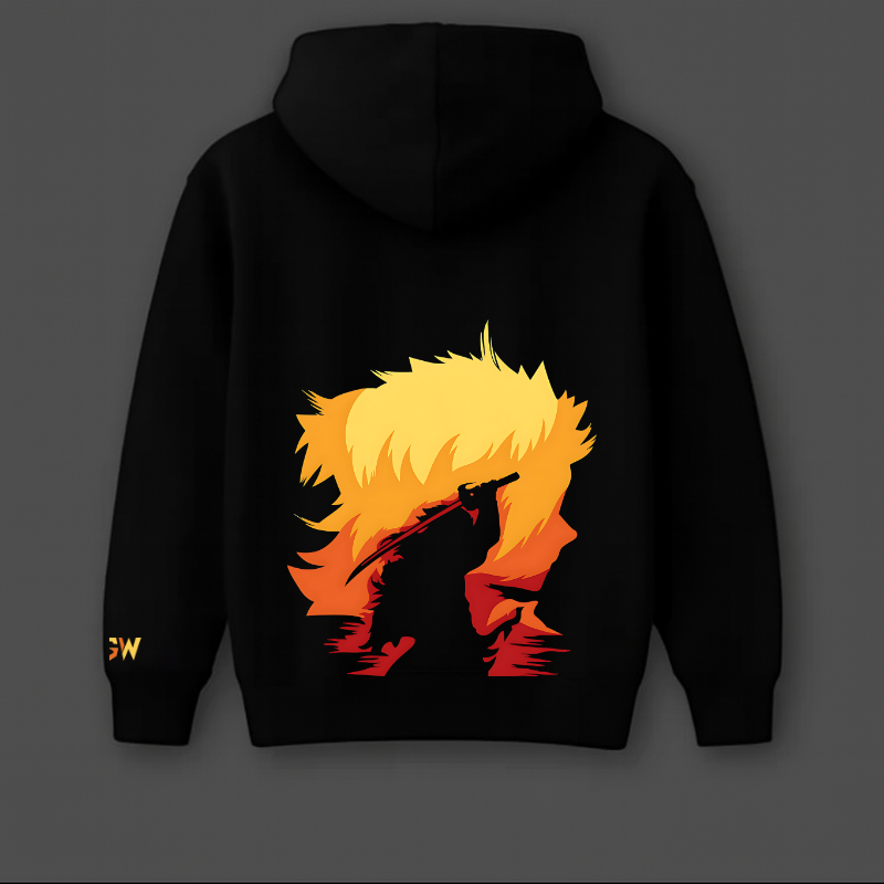 Rengoku Demon Slayer Black Oversized Hoodie
