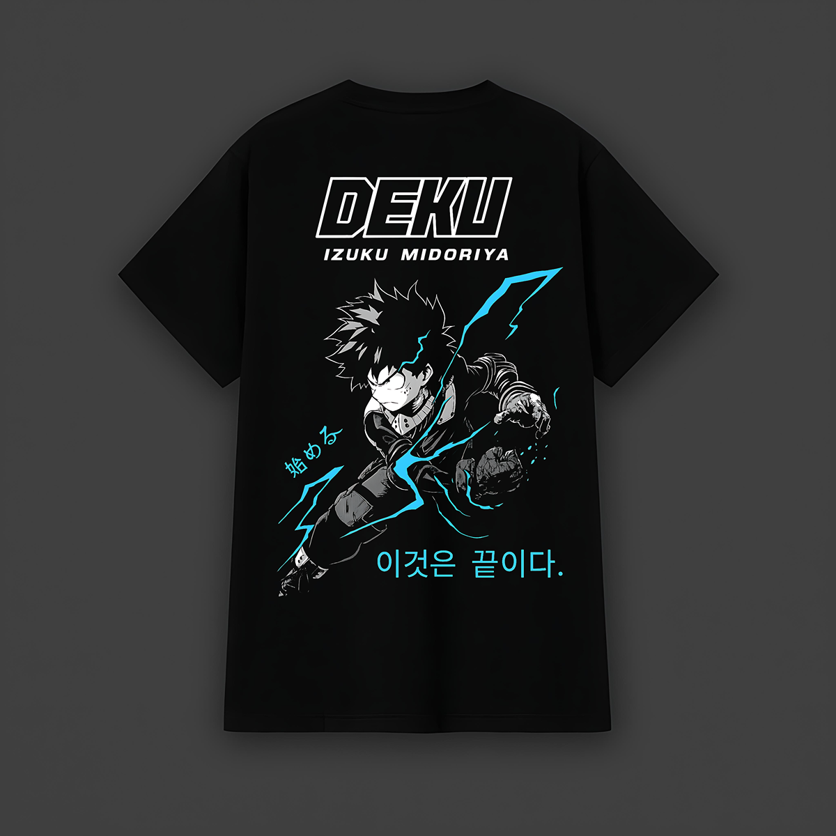 Izuku Midoriya (Deku) Lightning Charge – Regular Fit Black T-Shirt