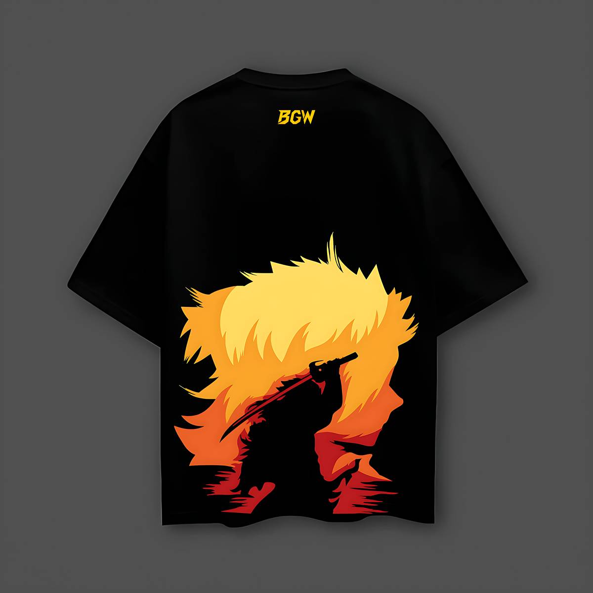 Rengoku Demon Slayer Black Oversized T-shirt